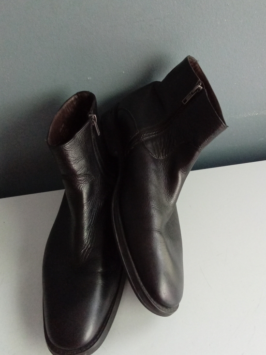 Mens Black Leather Side Zip Ankle Boots Almond Toe Dress Boots main image 5
